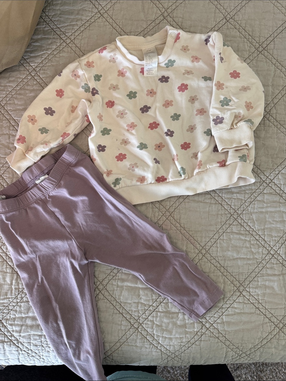 H&M Cream Floral Sweatshirt and Lavender Leggings Kids Matching Set
